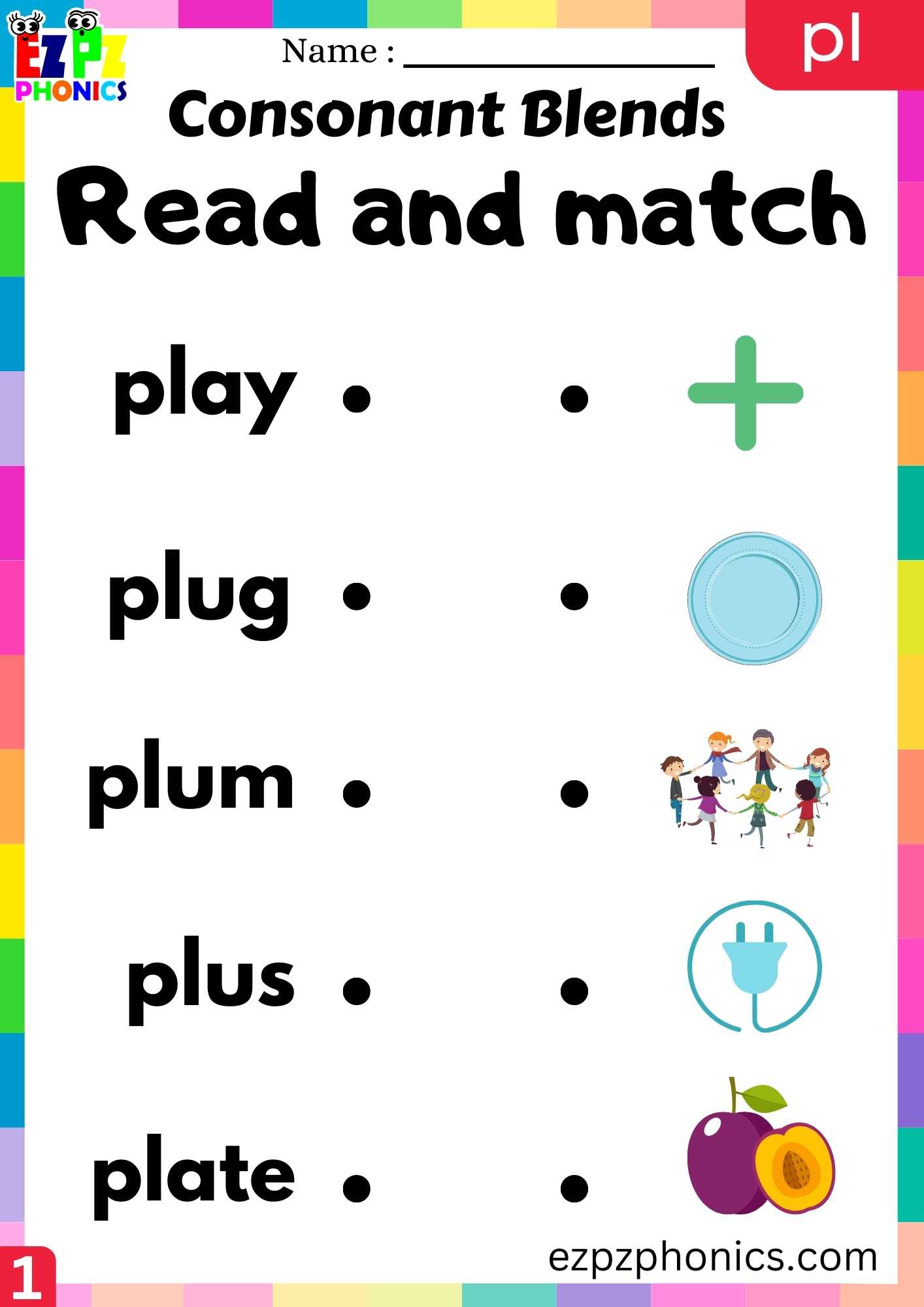 Group1 PL Words Read And Match Phonics Consonant Blends Worksheet